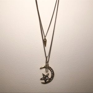 Layered gold crescent moon and crystal necklace